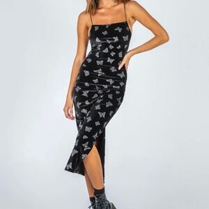 Motel Verdina Black Velour Glitter Butterfly Midi Dress